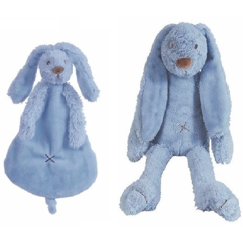 Kraamcadeau Rabbit Ritchie donker blauw Happy Horse knuffeldoekje en knuffel konijntje