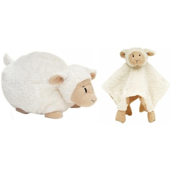 Kraamcadeau schaapjes/lammetjes ivoor wit Happy Horse knuffeldoekje en liggende knuffel 26 cm