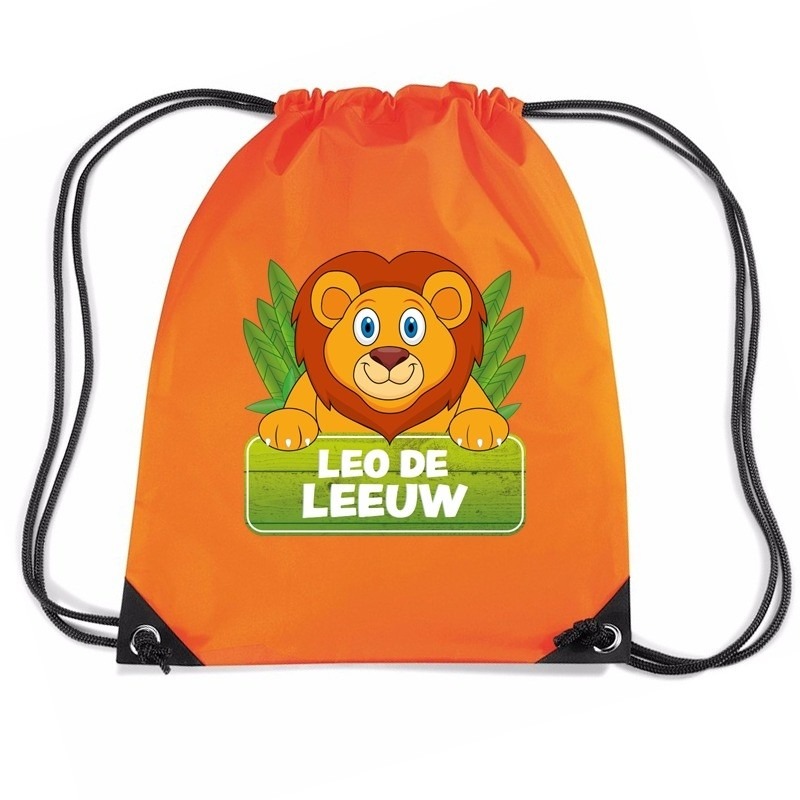 Leo de Leeuw trekkoord rugzak / gymtas oranje voor kinderen
