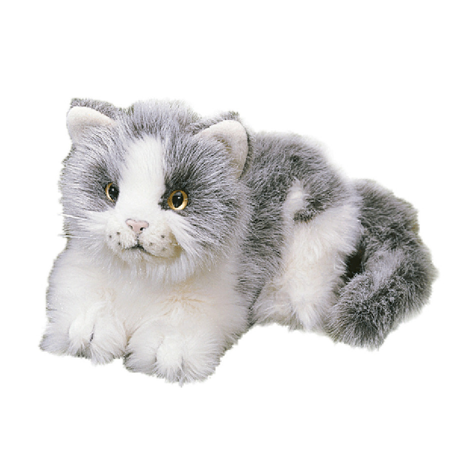 Afbeelding Liggende grijs witte kat van pluche 20 cm door Animals Giftshop