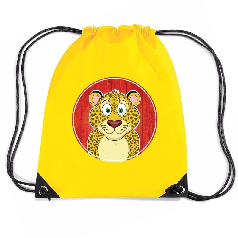 Luipaard dieren trekkoord rugzak / gymtas geel voor kinderen
