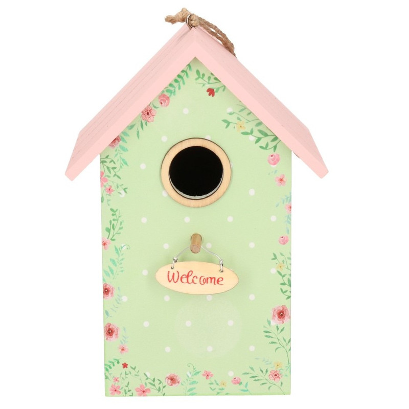 Mintgroen/roze vogelhuisje voor kleine vogels 22 cm