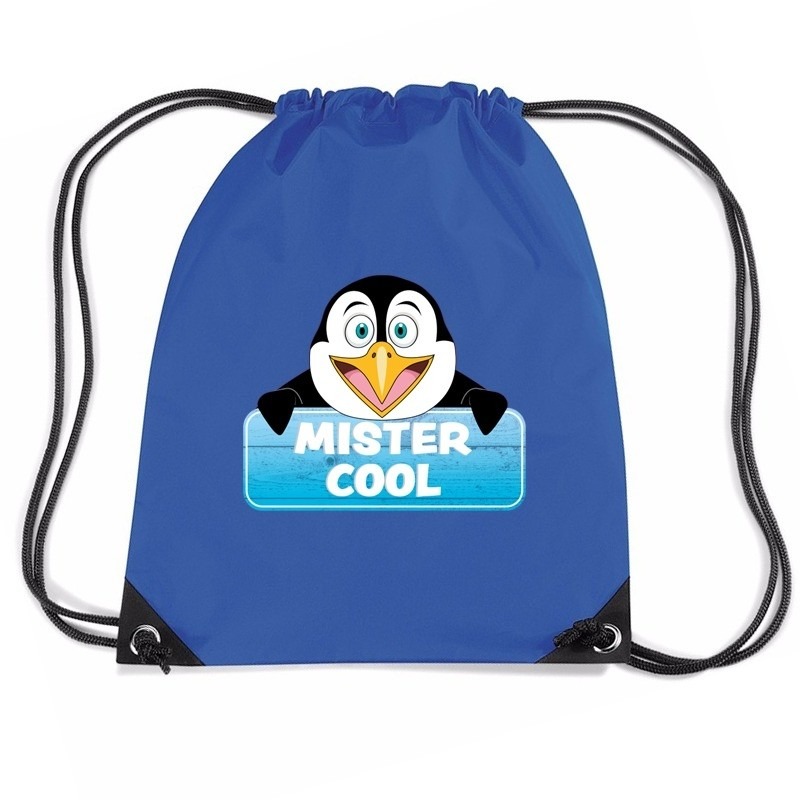 Mister Cool pinguin trekkoord rugzak - gymtas blauw voor kinderen