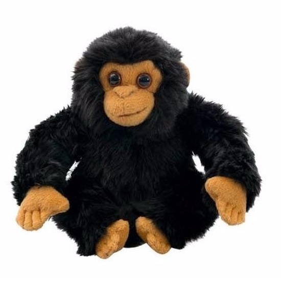 Nature Planet Chimpansee aap knuffeltje/knuffeldier - zwart - stof - 18 cm