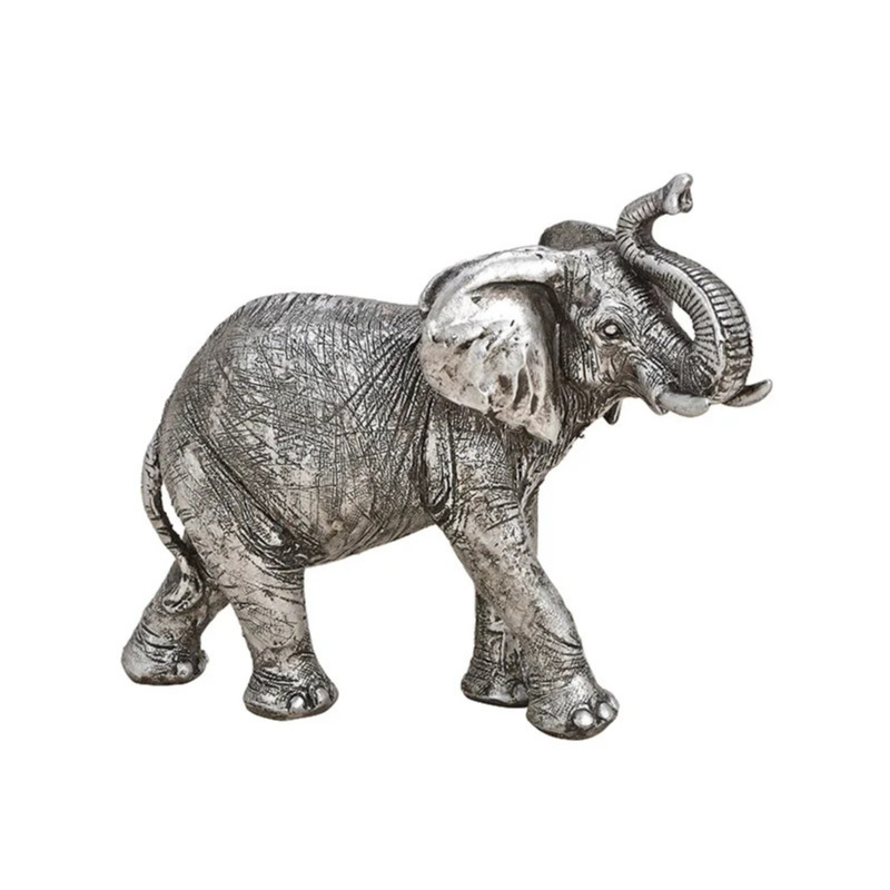 Olifant woondecoratie dieren beeldje zilver 21 x 17 x 7 cm