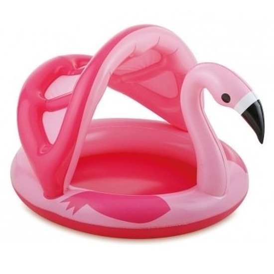 Opblaas roze flamingo zwembad met afdakje 103 cm rond met Flamingo thema