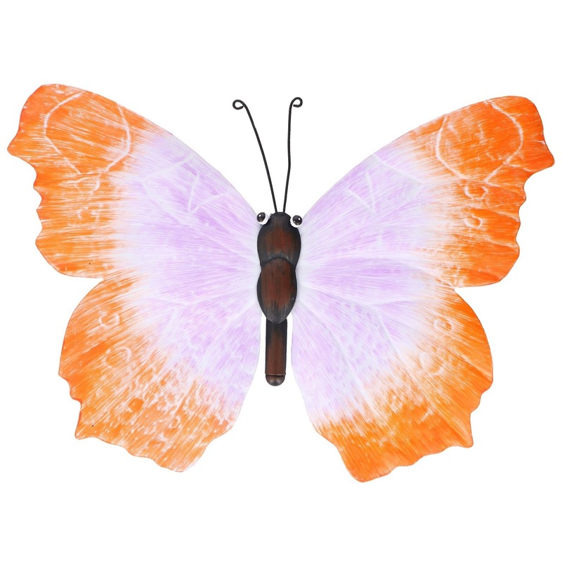 Oranje/lila tuindecoratie vlinder 40 cm