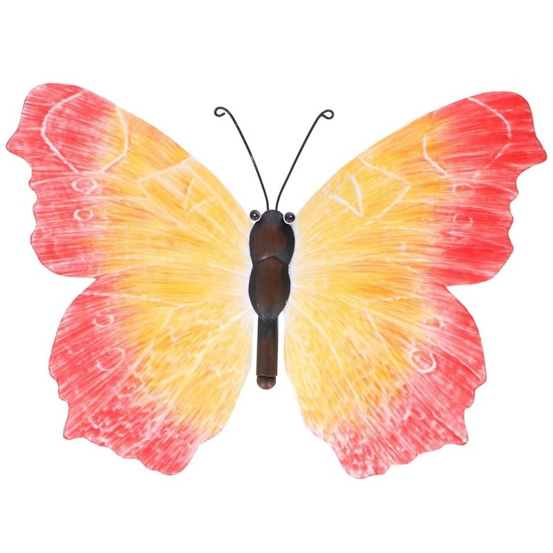 Oranje/rode tuindecoratie vlinder 40 cm