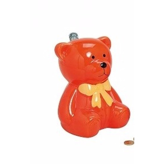 Oranje teddybeer spaarpot 20 cm