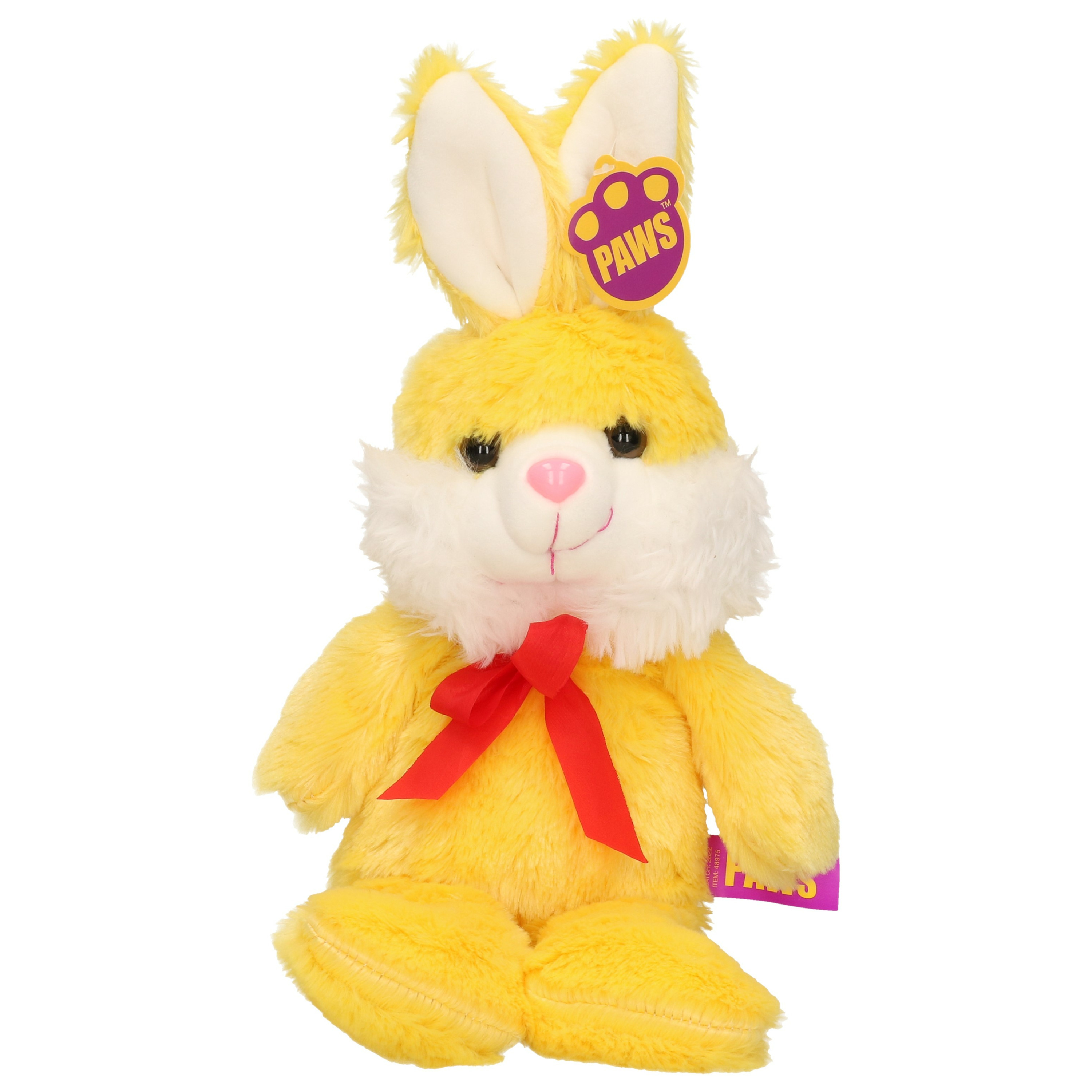 Paashaas/haas/konijn knuffel dier - zachte pluche - geel - cadeau - 32 cm - met strikje