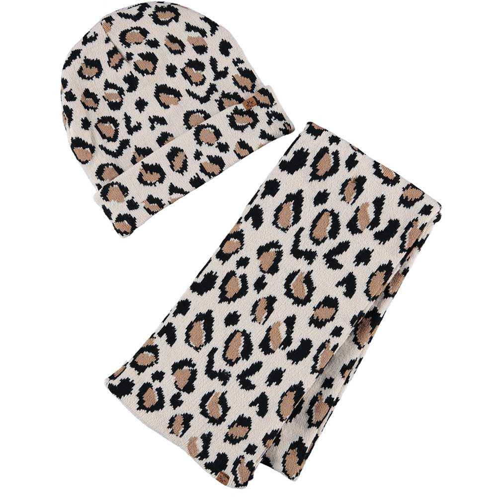 Panterprint/luipaardprint muts en sjaal/shawl beige/bruin voor meisjes
