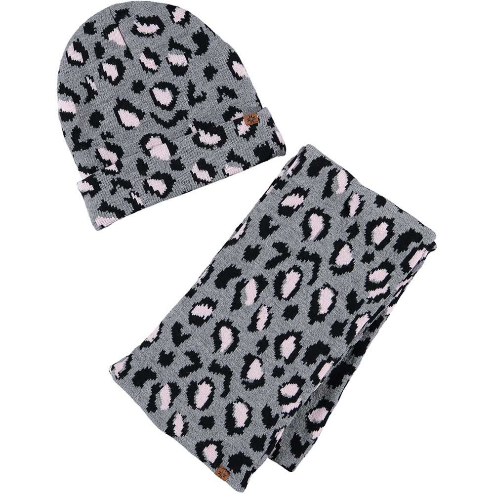 Panterprint/luipaardprint muts en sjaal/shawl grijs/zwart voor meisjes