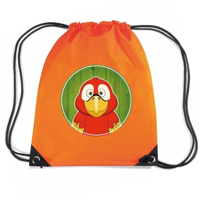 Papegaai dieren trekkoord rugzak - gymtas oranje voor kinderen