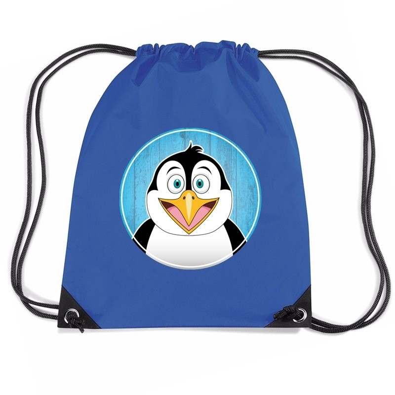 Pinguin dieren trekkoord rugzak-gymtas blauw voor kinderen