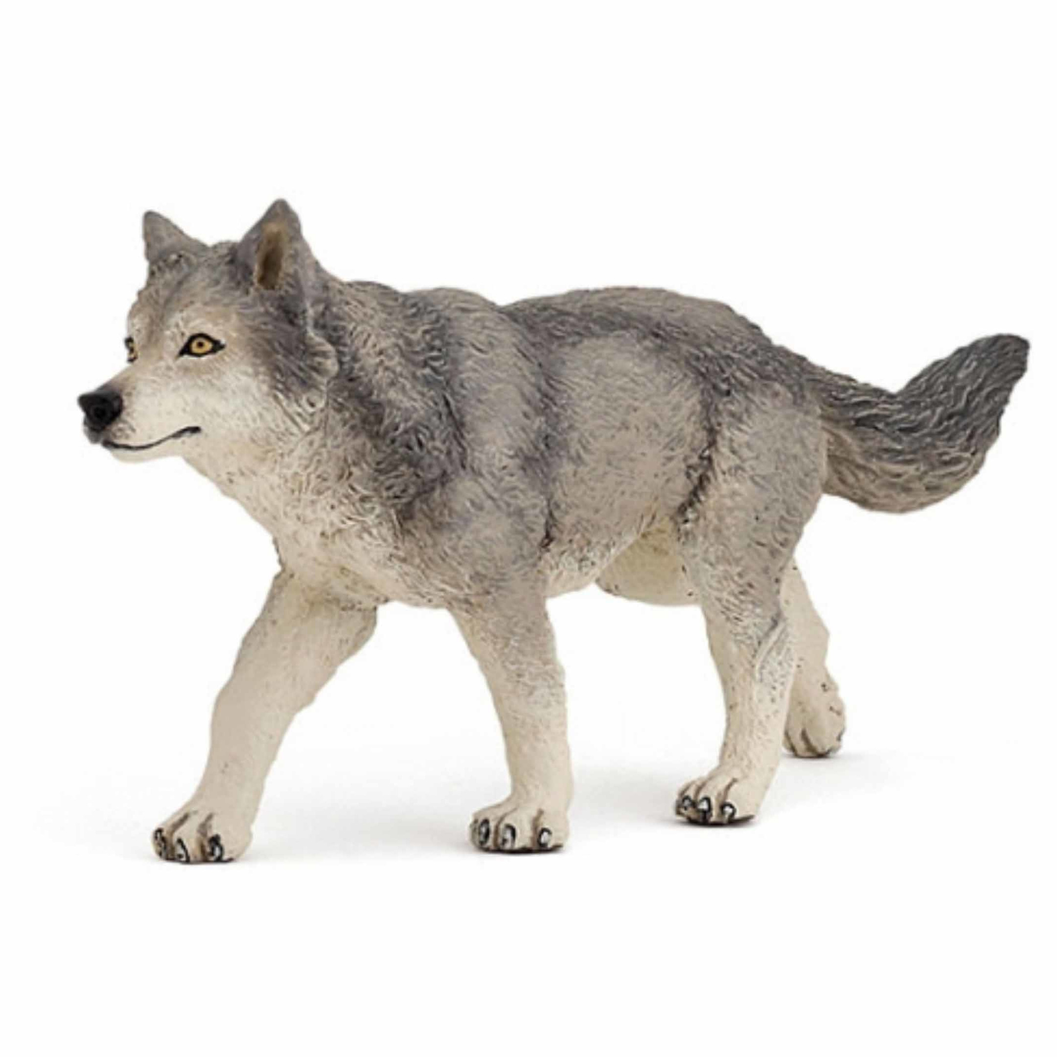 Plastic grijze wolf speeldiertje 12 cm