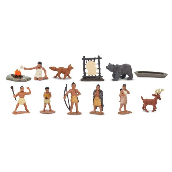Plastic indianen en dieren speelgoed figuren in koker