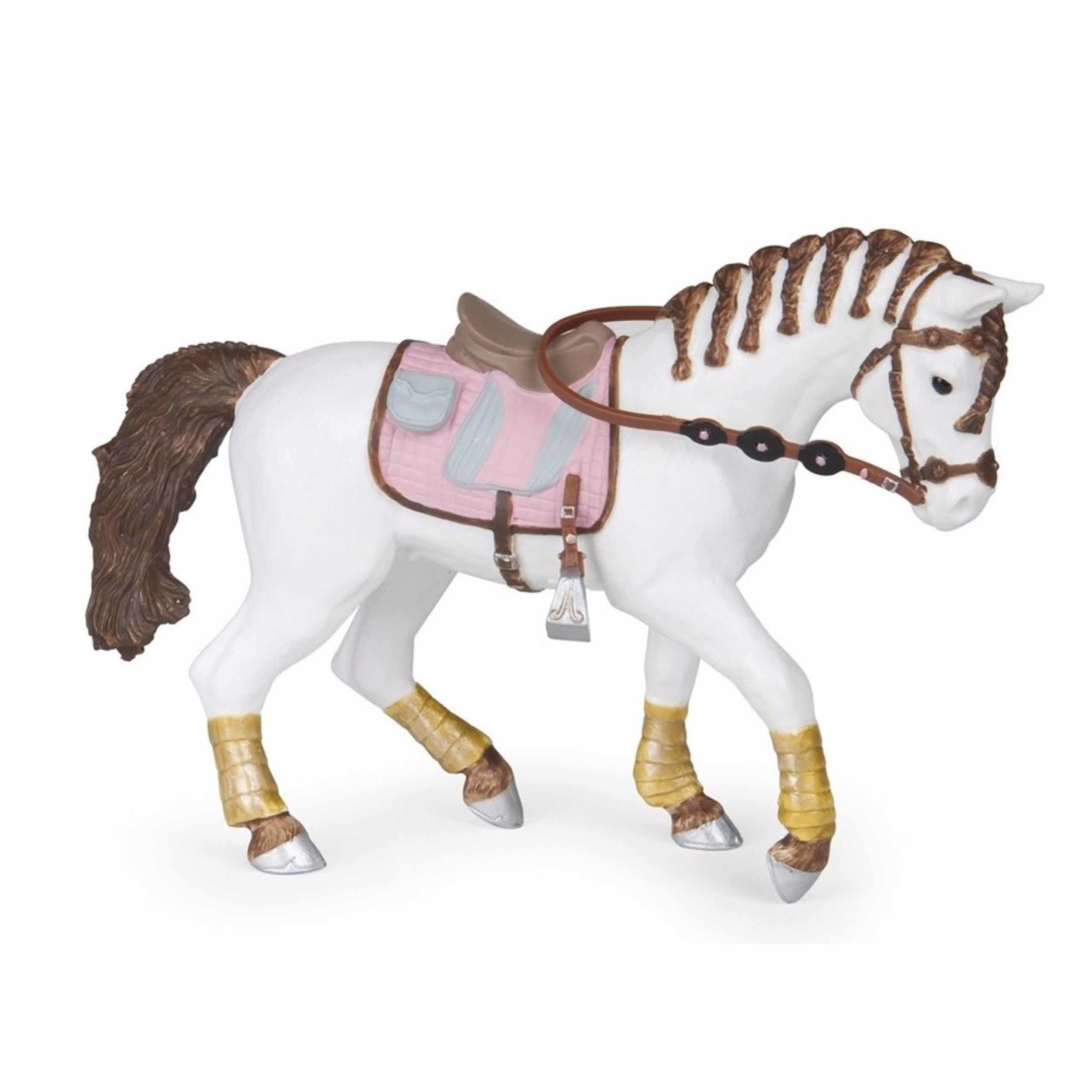 Plastic paard met gevlochten manen 14.5 cm