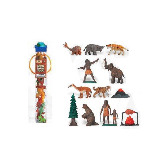 Plastic prehistorische figuurtjes in koker