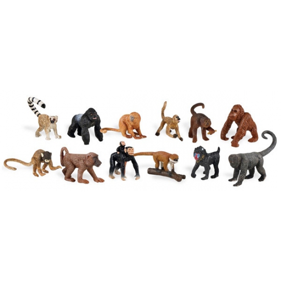 Plastic speelfiguurtjes apen in koker 12 stuks