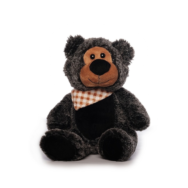 Pluche beer zwart met sjaaltje geruit 21 cm