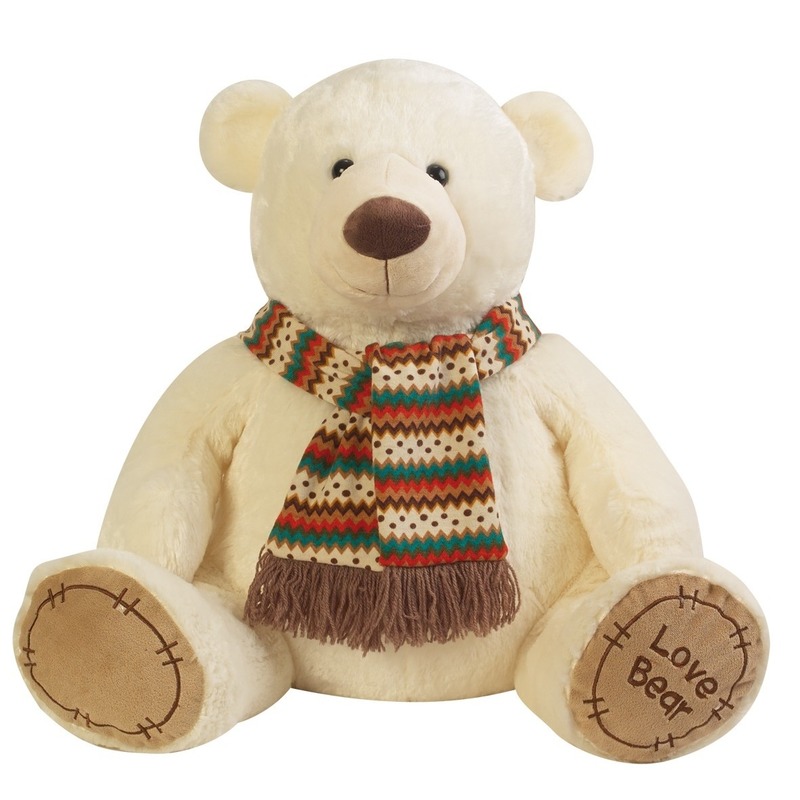 Afbeelding Pluche creme knuffelbeer met sjaal 65 cm door Animals Giftshop