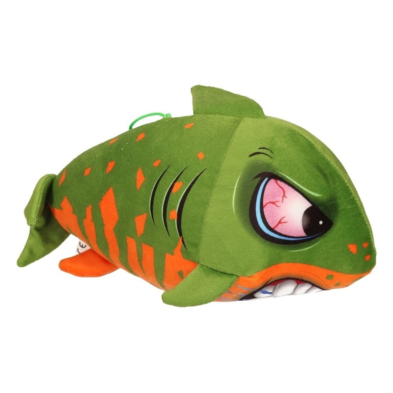 Pluche haaien knuffel groen/oranje 24 cm