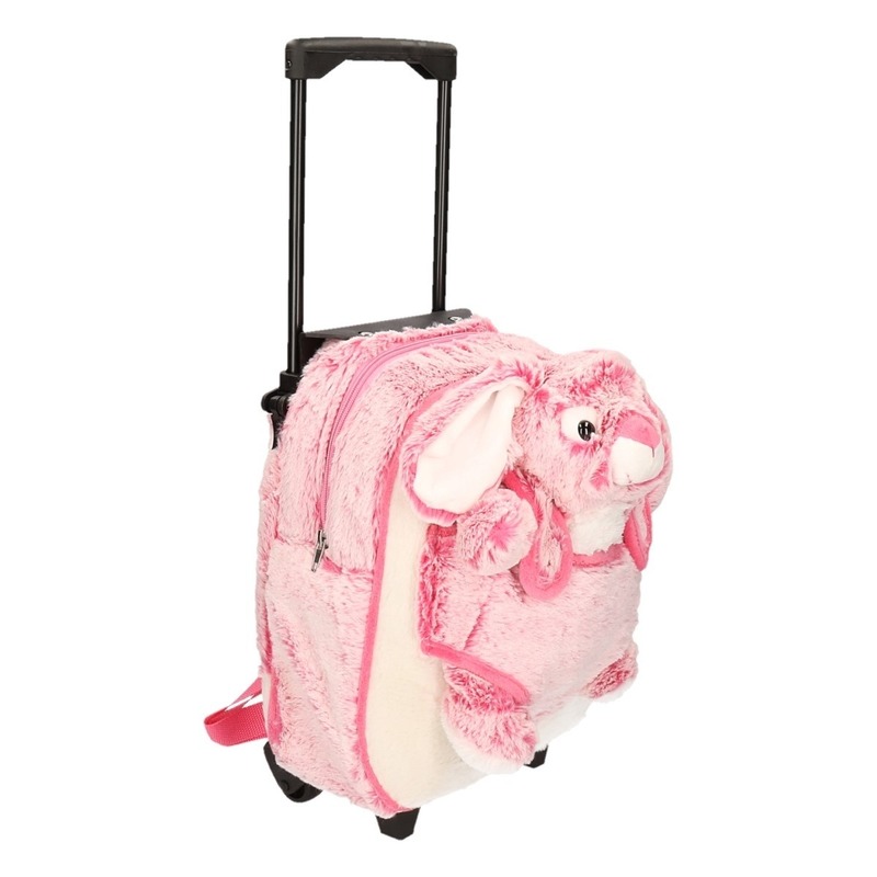 Pluche kinder trolley koffer met roze konijn/haas 35 x 25 x 13 cm