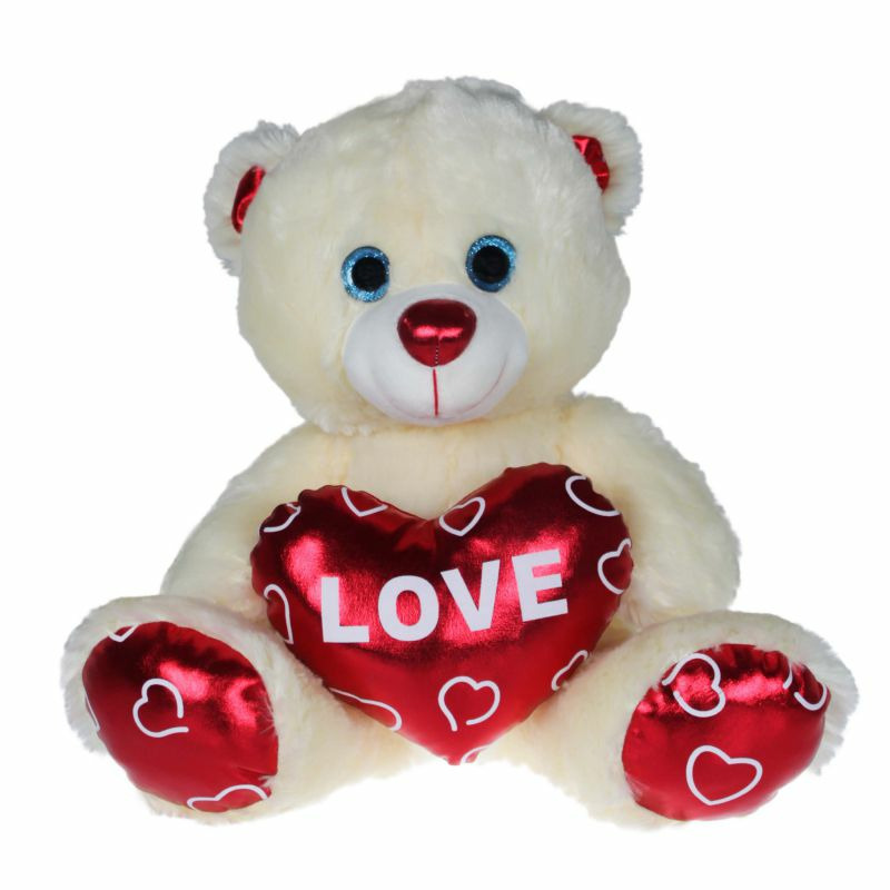 Pluche knuffelbeer met wit/rood Valentijn Love hartje 15 cm