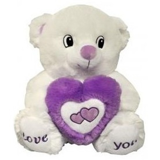 Pluche paars/witte beer knuffel Love You 31 cm