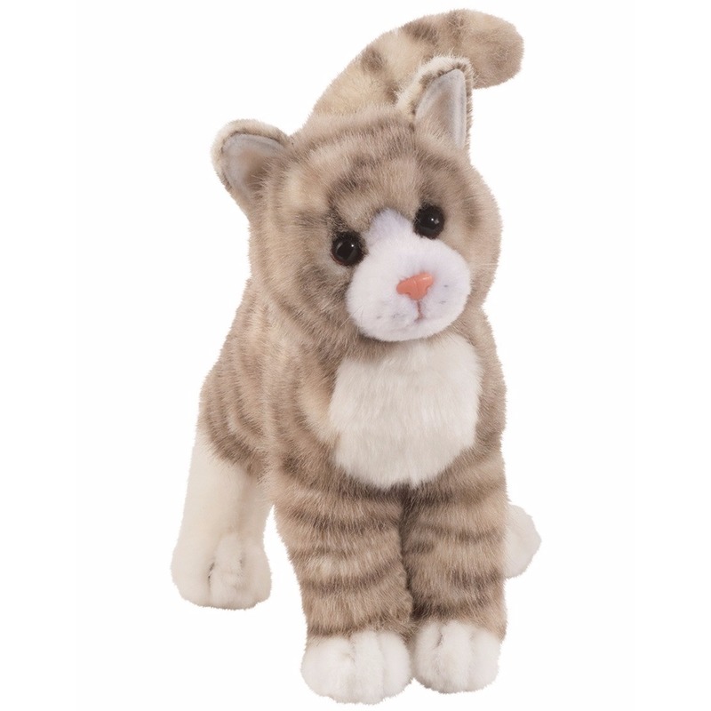 Afbeelding Pluche poes/katten knuffel met strepen grijs 30 cm door Animals Giftshop