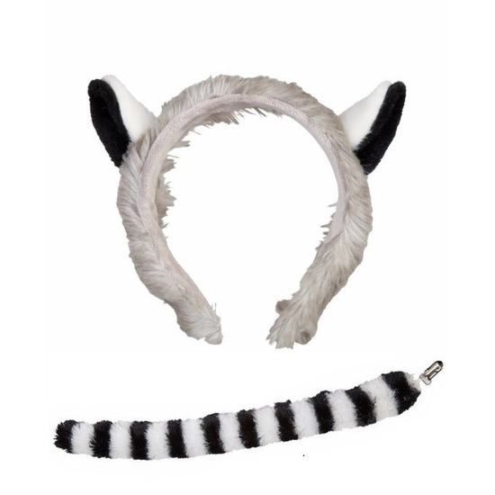 Afbeelding Pluche ringstaartmaki apen hoofdband met staart voor kinderen door Animals Giftshop