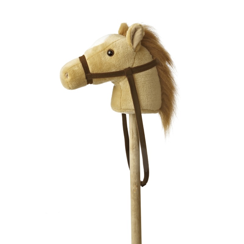 Pluche stokpaardje van een beige pony met geluid 94 cm