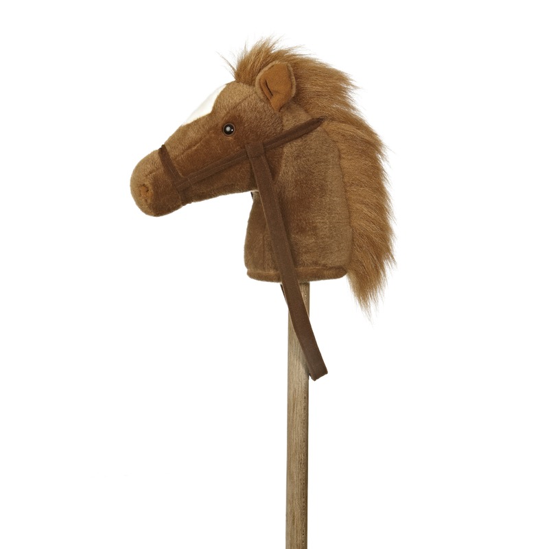 Pluche stokpaardje van een bruine pony met geluid 94 cm