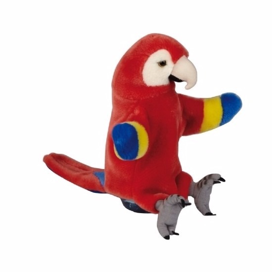 Rode ara/papegaaien handpop pluche 25cm