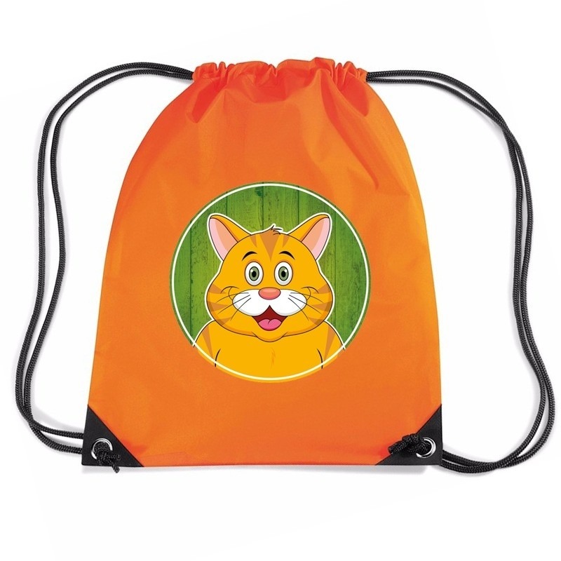Rode kat dieren trekkoord rugzak-gymtas oranje voor kinderen