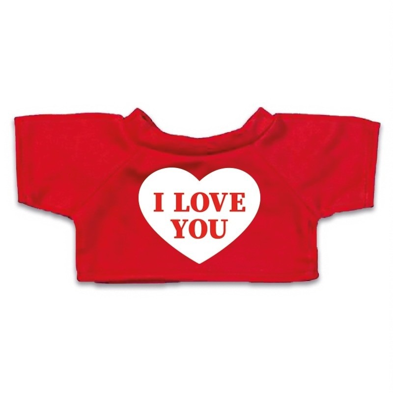 Rood knuffel shirt hartje I love you maat M voor Clothies knuffel 13 x 9 cm