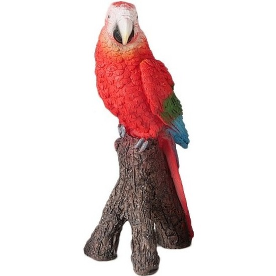 Rood tuindecoratie/woondecoratie beeld zittende ara papegaai vogel 21 cm