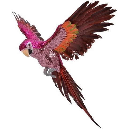 Roze/rood woondecoratie beeld vliegende ara papegaai vogel 40 cm