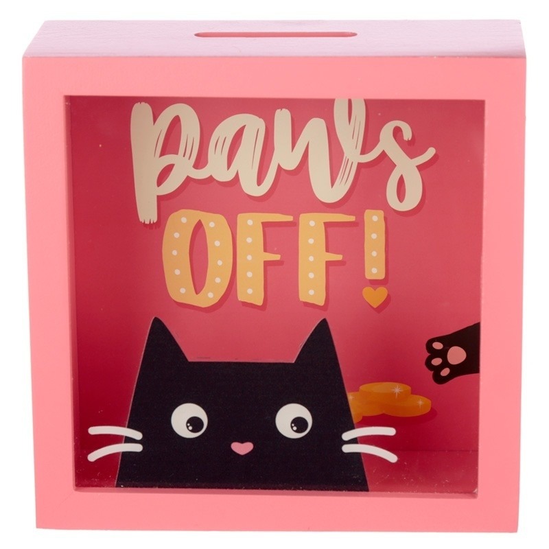Afbeelding Roze spaarpot met raam Feline Fine Kat Paws Off 18x18 cm door Animals Giftshop