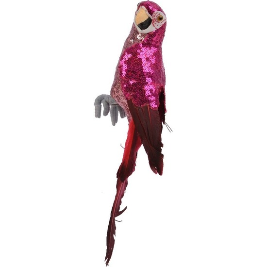 Roze woondecoratie beeld zittende ara papegaai vogel 34 cm