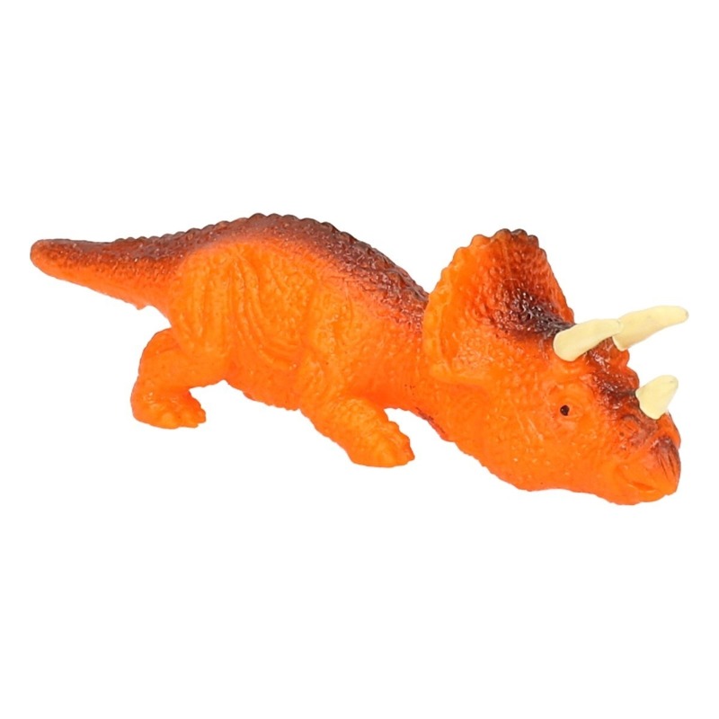 Rubberen oranje speelgoed Dino World vingerpoppetje Triceratops