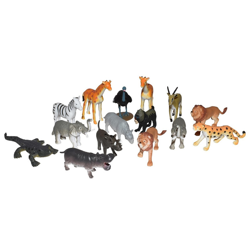 Set met mini Afrikaanse dieren speelgoed figuren 15-delig