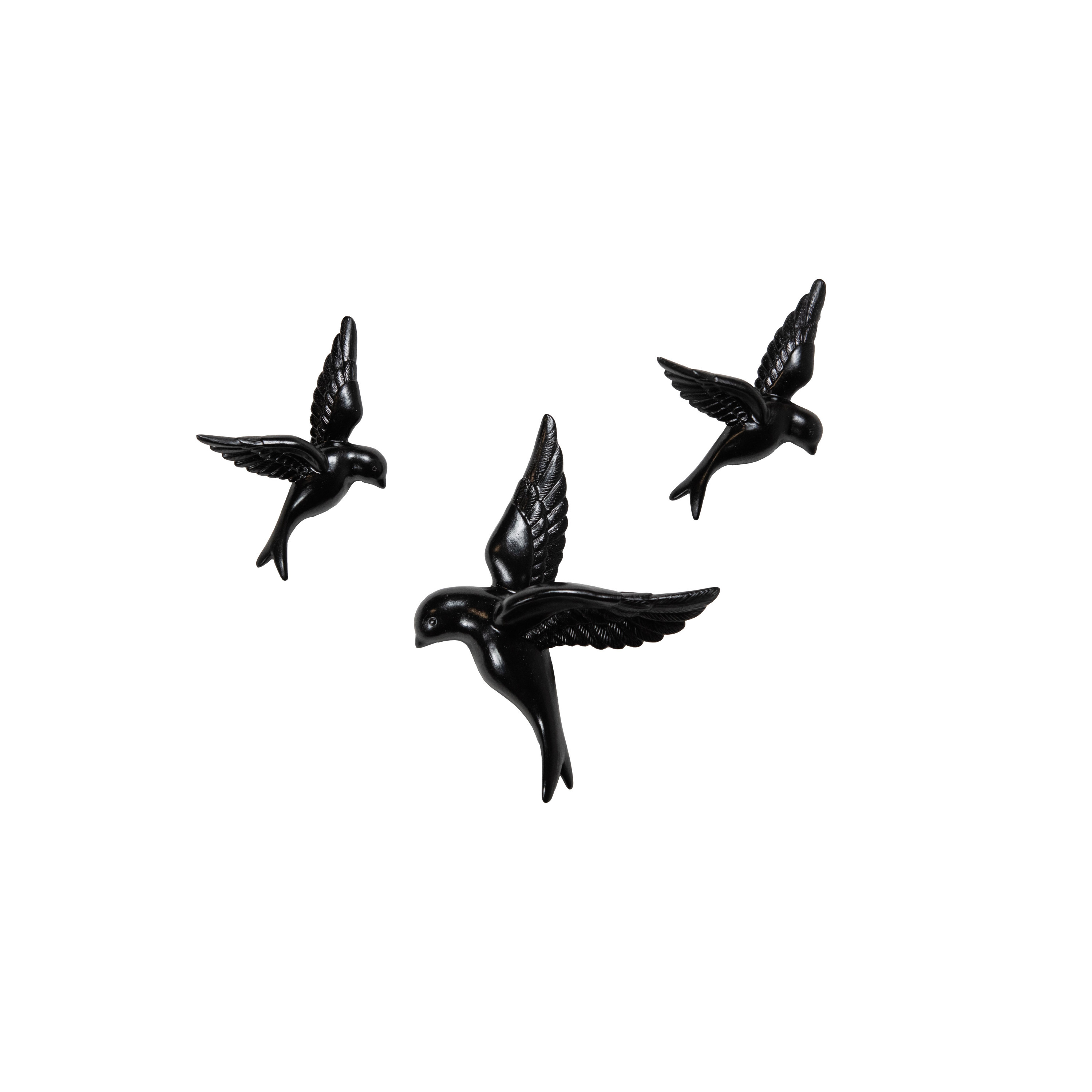 Set van 3x stuks polystone zwaluw vogel beeldjes zwart