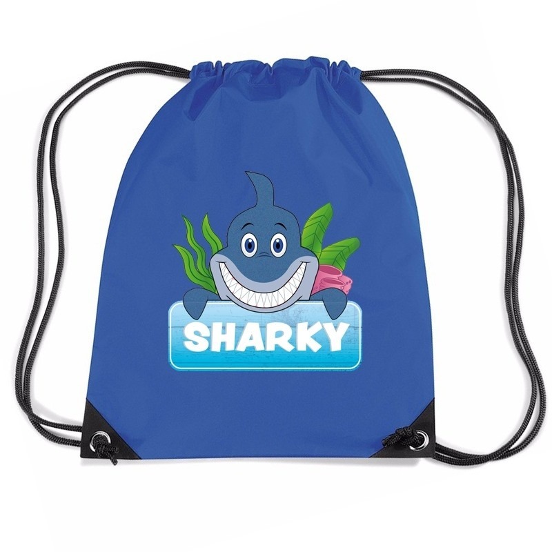 Sharky de haai trekkoord rugzak-gymtas blauw voor kinderen