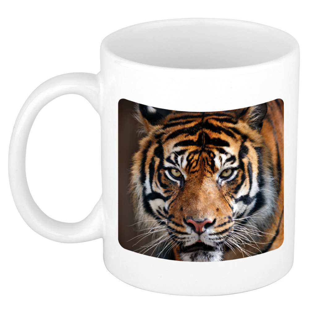 Siberische tijger koffiemok - theebeker wit 300 ml voor de dieren liefhebber