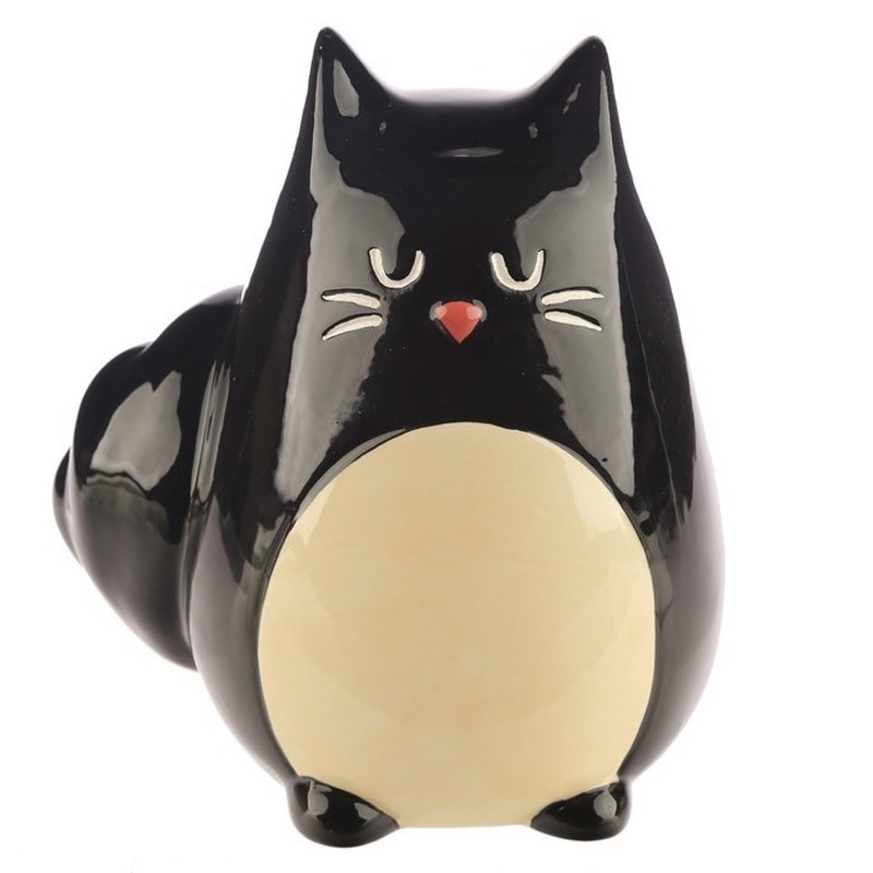 Spaarpot/beeldje zwarte kat gemaakt van keramiek 13 cm