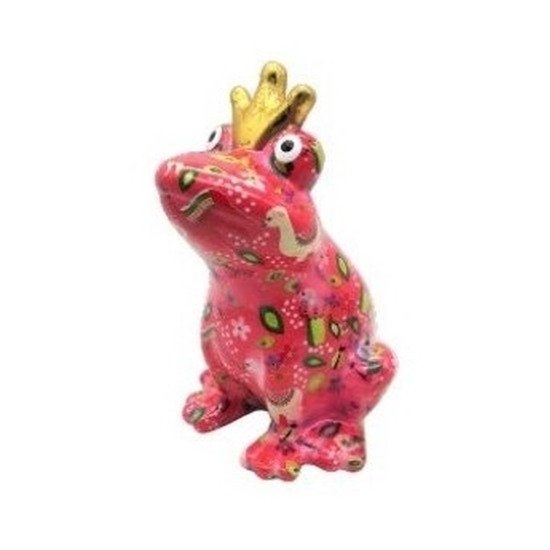 Afbeelding Spaarpot kikker met kroontje roze alpaca print 22 cm door Animals Giftshop