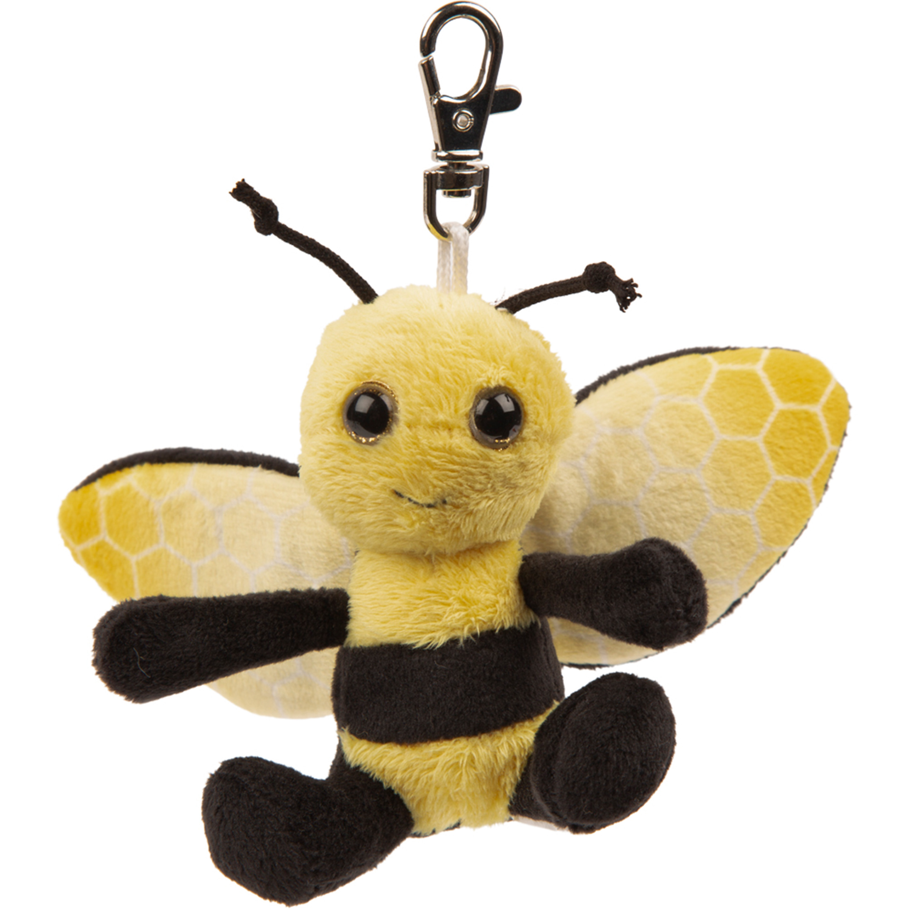 Suki Gifts Pluche knuffeldier Bijen sleutelhanger - geel/zwart - 9 cm - clip sluiting