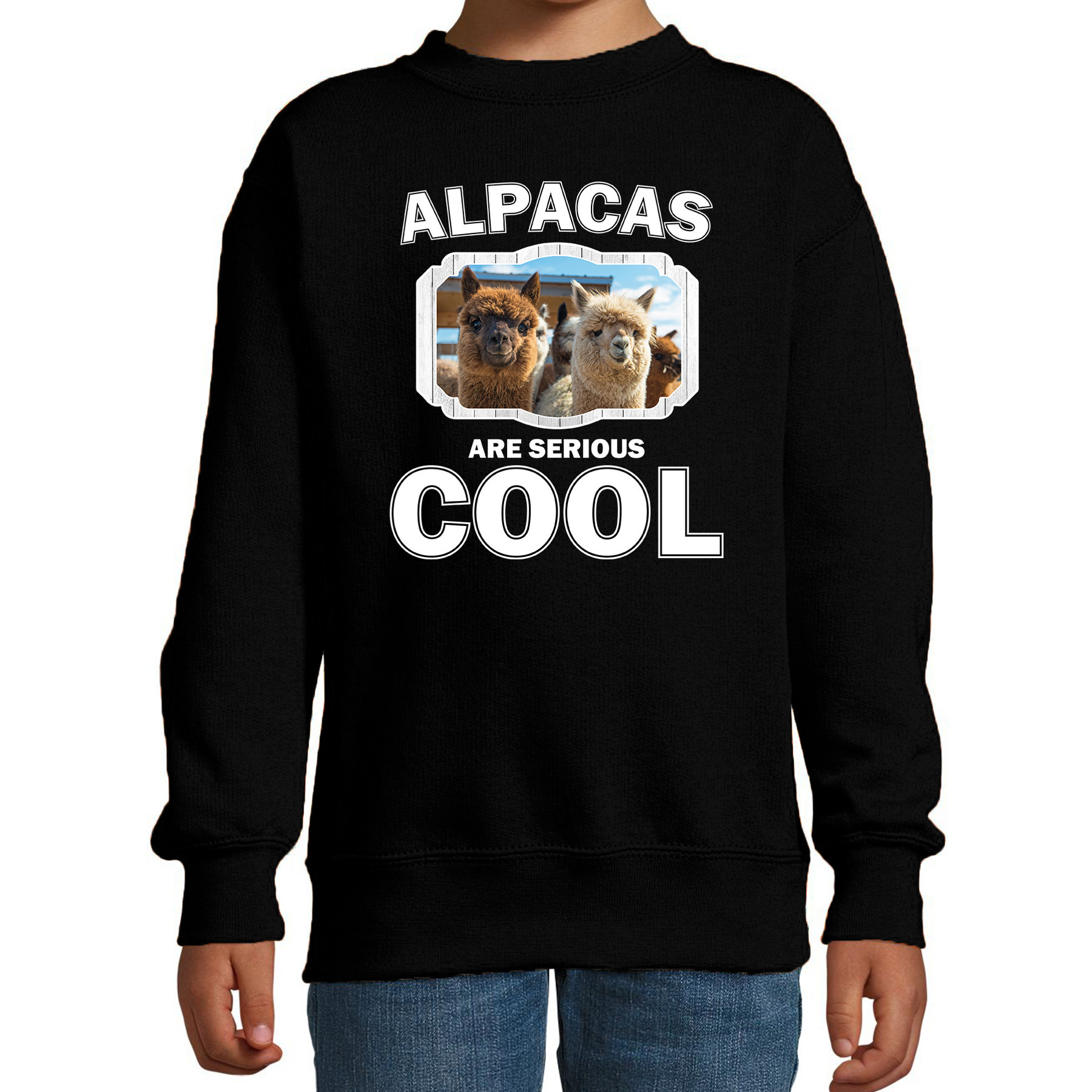 Sweater alpacas are serious cool zwart kinderen - alpacas/ alpaca trui