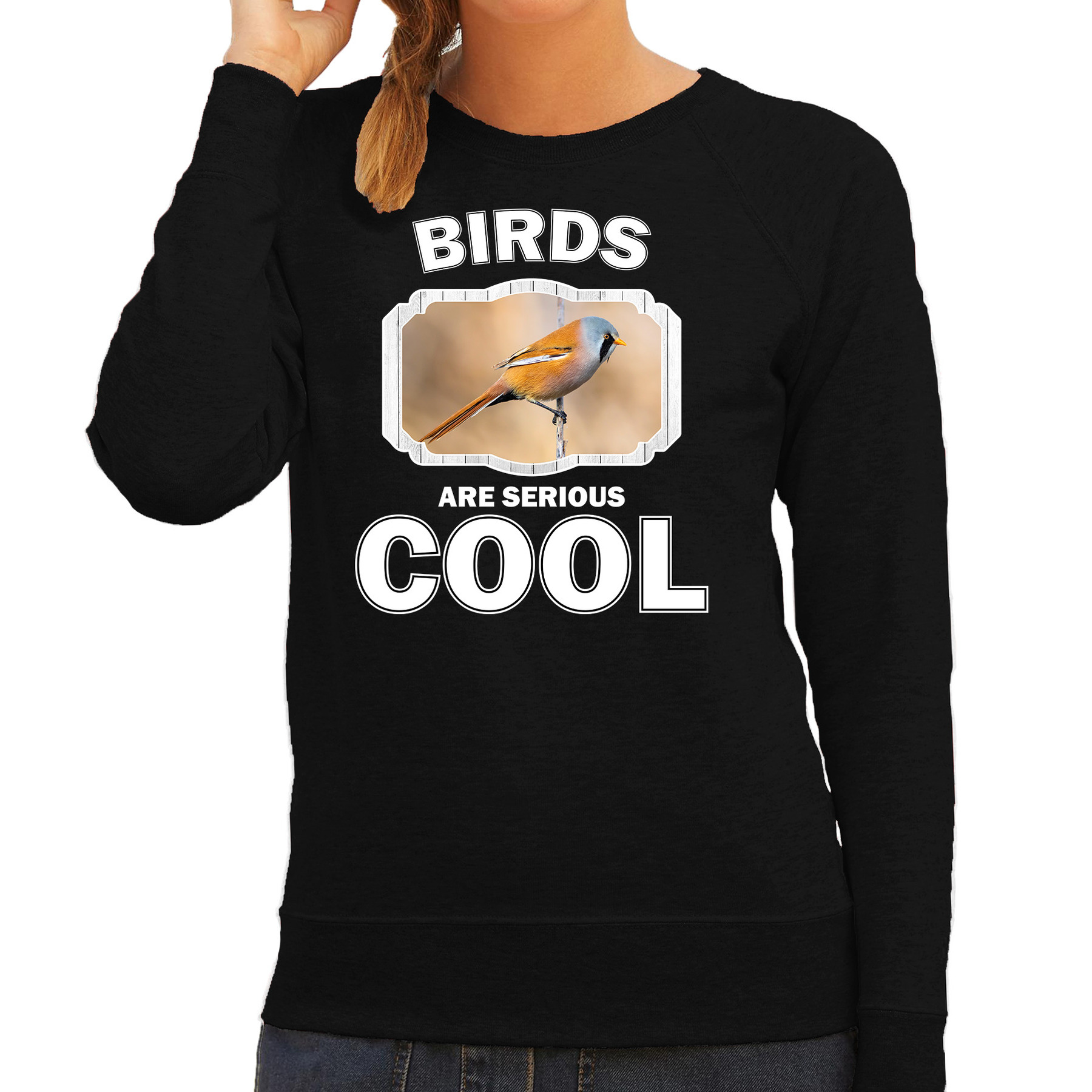 Sweater birds are serious cool zwart dames - vogels/ baardmannetje vogel trui